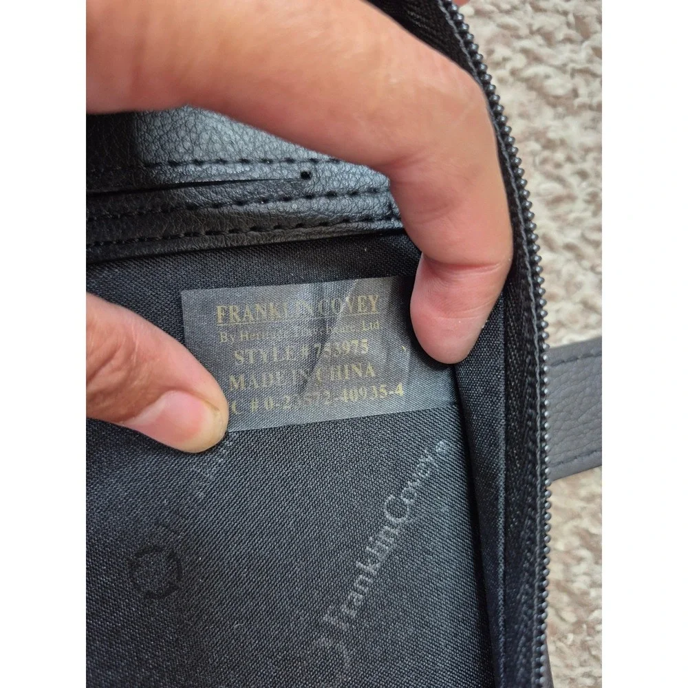 Franklin Covey Black Leather Zippered 3 Ring Binder Planner Briefcase
